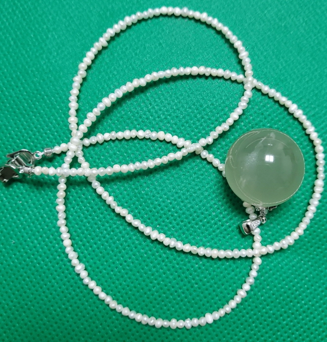황 수정과 밥풀 진주 목걸이