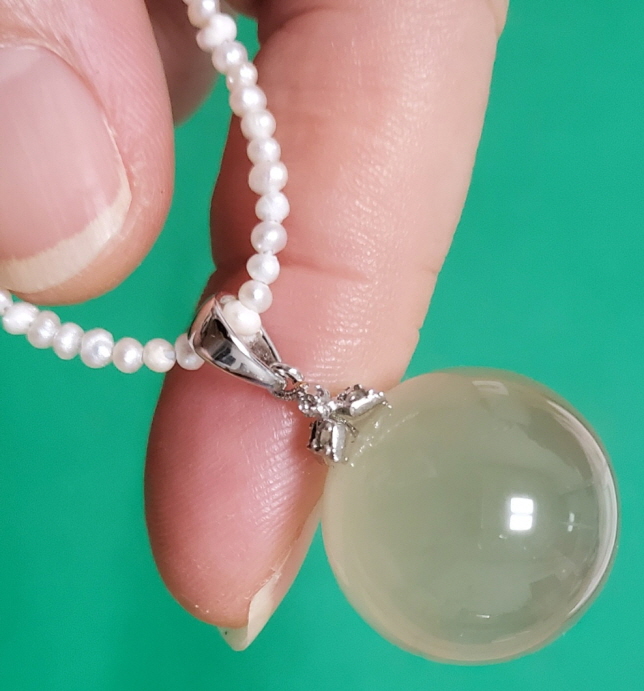 황 수정과 밥풀 진주 목걸이