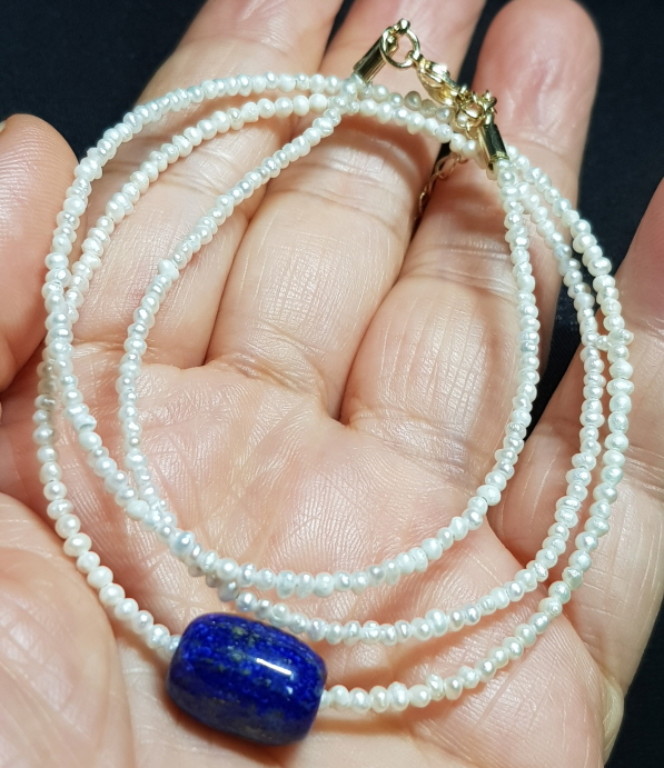 좁쌀 진주 라피스라줄리 목걸이
