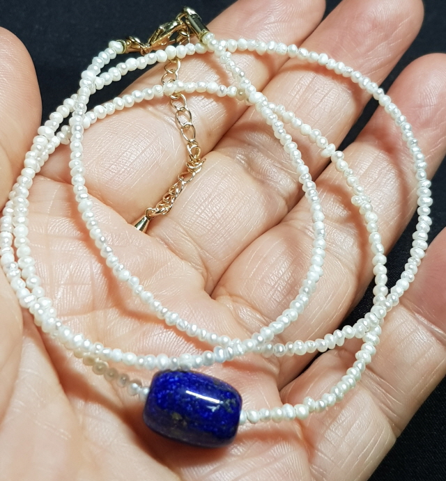 좁쌀 진주 라피스라줄리 목걸이