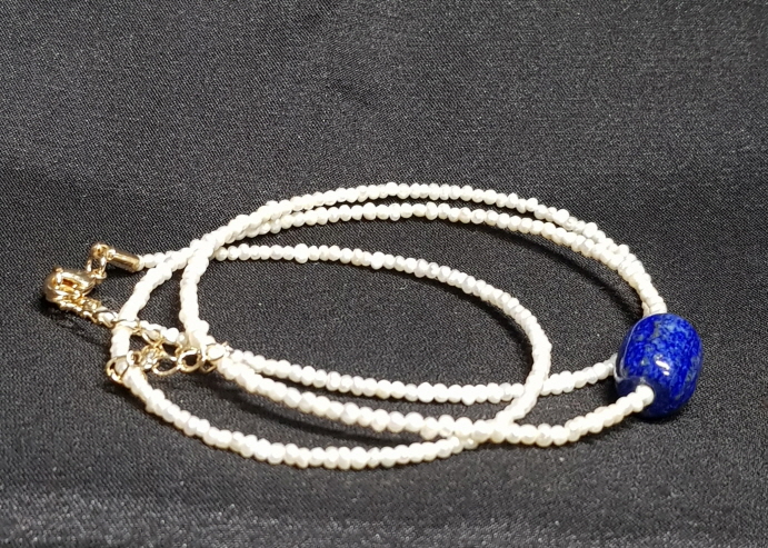 좁쌀 진주 라피스라줄리 목걸이