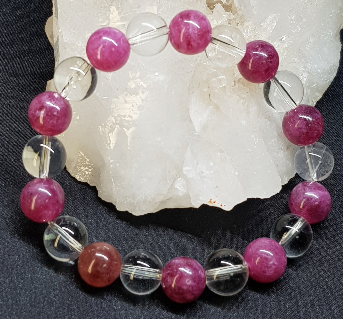 핑크 투어머린과 백수정10mm라운드형팔찌