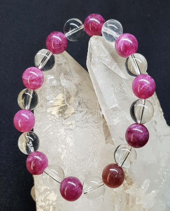 핑크 투어머린과 백수정10mm라운드형팔찌