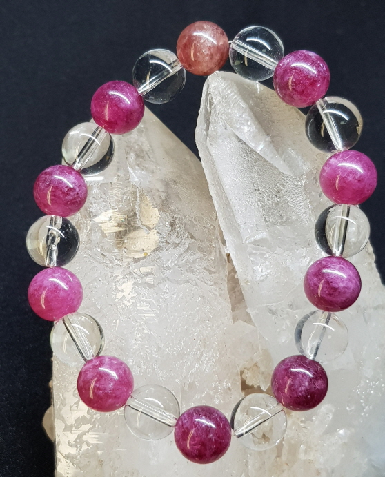 핑크 투어머린과 백수정10mm라운드형팔찌