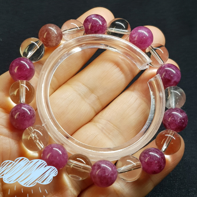 핑크 투어머린과 백수정10mm라운드형팔찌