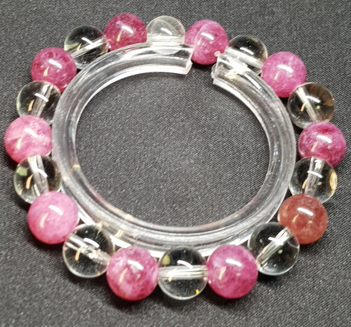 핑크 투어머린과 백수정10mm라운드형팔찌