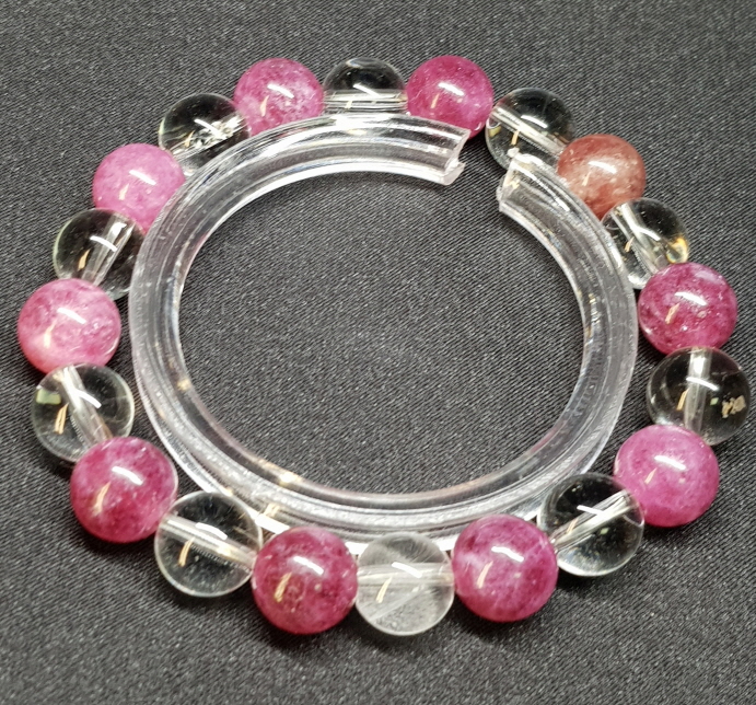 핑크 투어머린과 백수정10mm라운드형팔찌