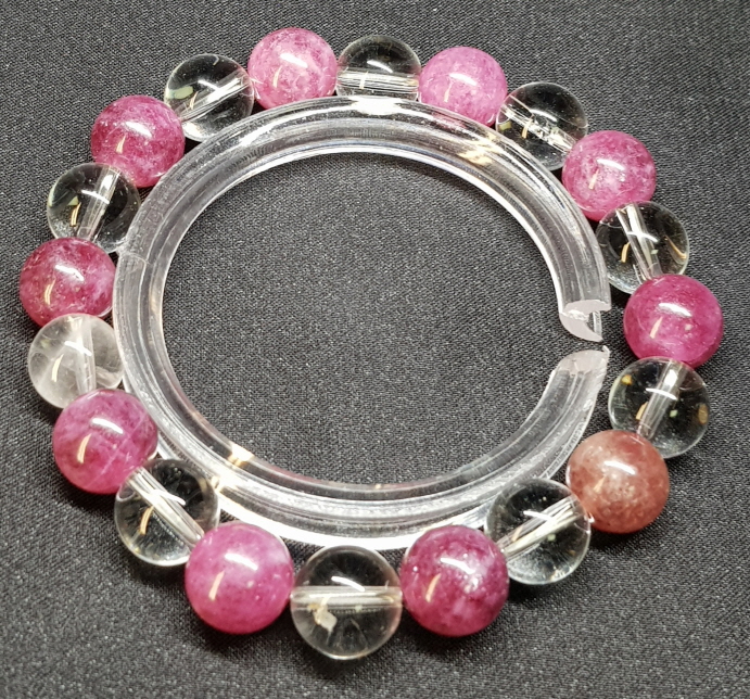 핑크 투어머린과 백수정10mm라운드형팔찌